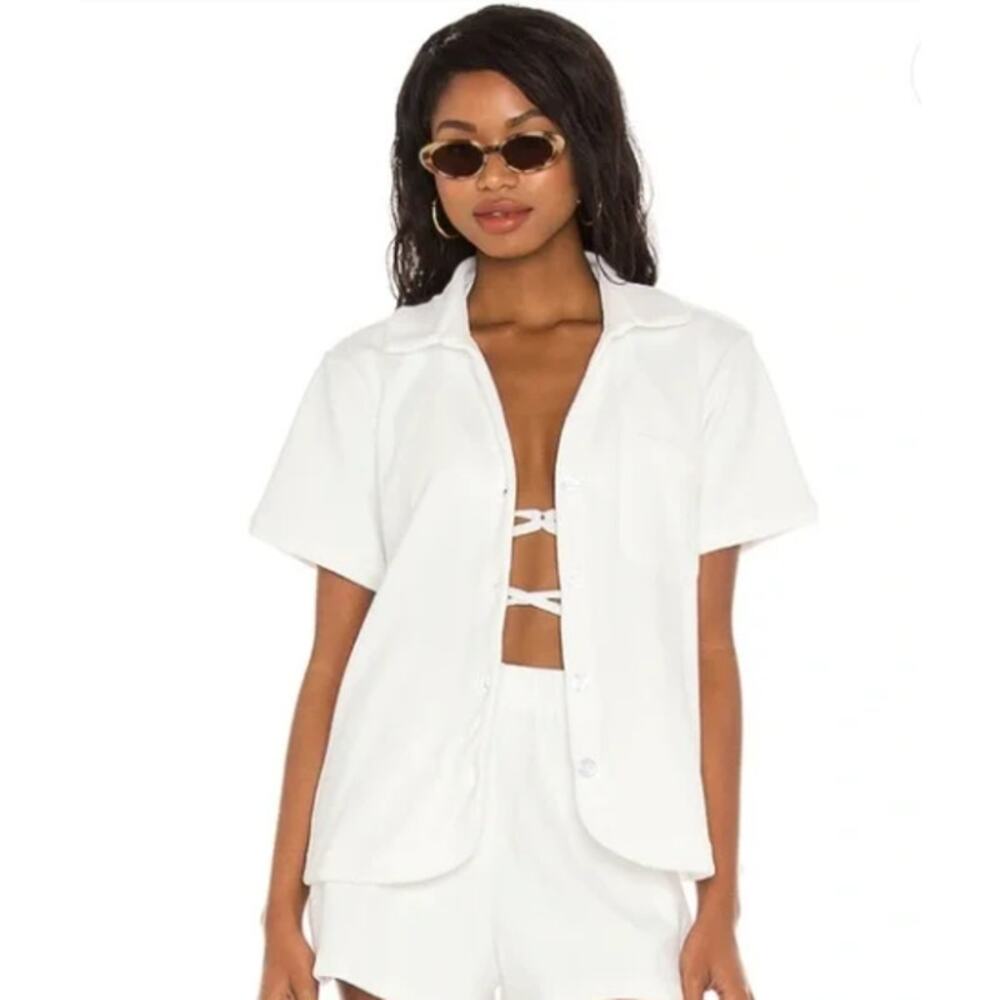 Frankies Bikinis Coco Terry Cloth Button Down Collared Shirt Medium